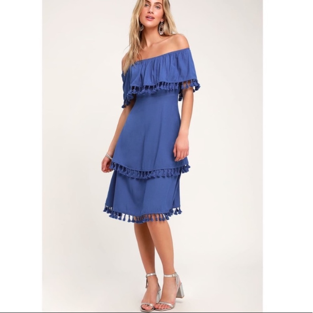 Lulu’s Pensacola Blue Ruffled Midi dress